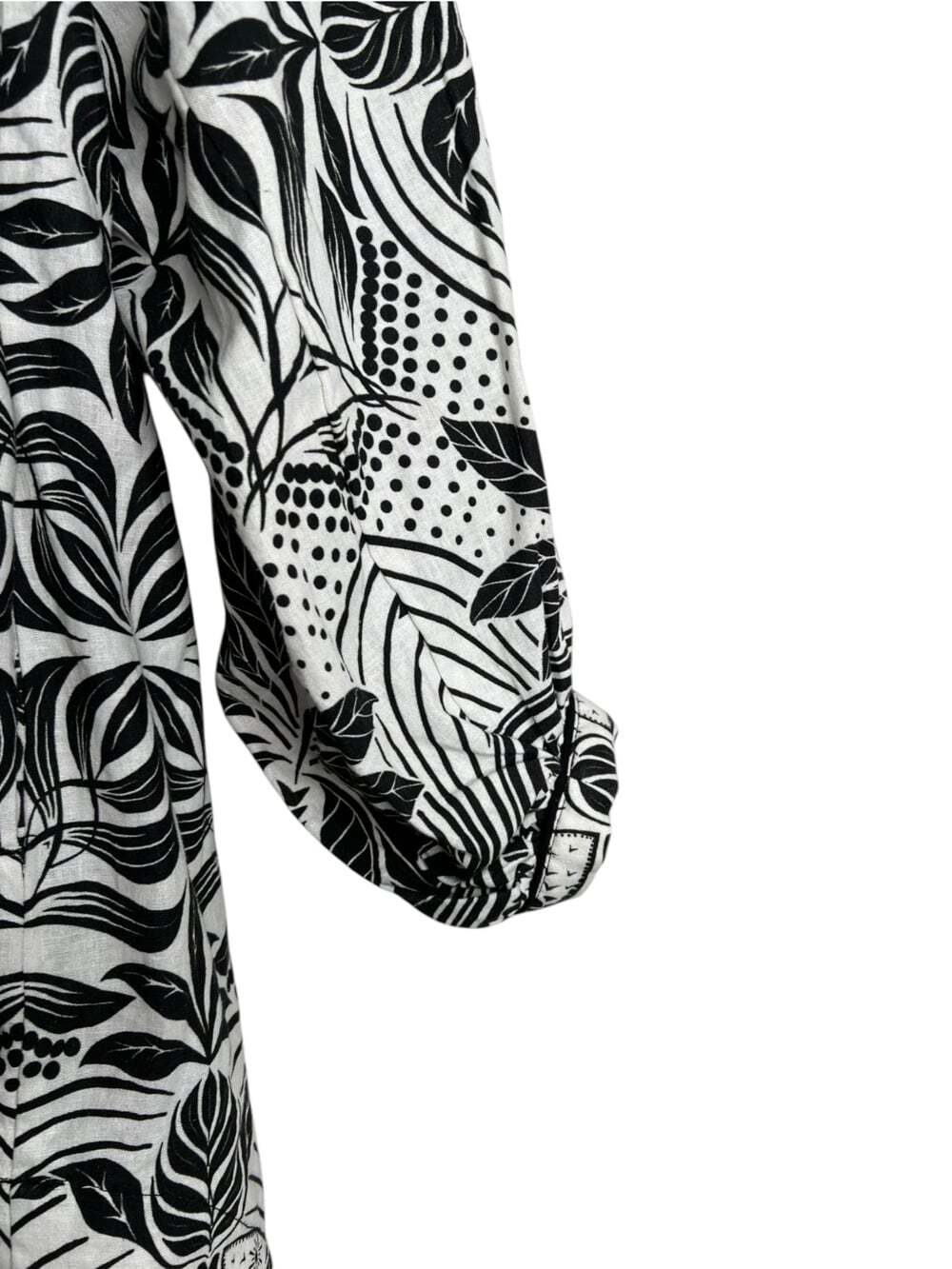 Farm Rio Monochrome Elegance Scarf Print Long Sleeve Linen Blend Dress Sz S NEW - Picture 4 of 11
